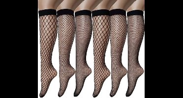 6 stuks dames netkousen, kniekousen, netkousen, holle transparante panty's kuitsokken 23 cm (zwart)