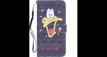 LuxeBass Boekhoesje met print geschikt voor Xiaomi Mi 11 Lite - Don't Touch My Phone Duck 3D gsm hoesje - telefoonhoes - telefoonhoesjes
