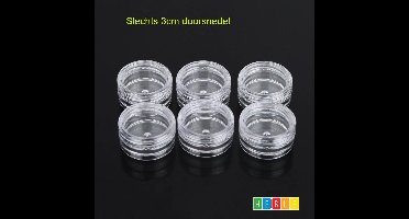 *** 6 kleine crème potjes 3 Cm - 3 gram potjes met plastic deksel - sample potjes - lege potjes met deksel - zalfpotjes - plastic potjes met schroefdop voor cosmetica - Vliegreis Vliegveld - van Heble® ***