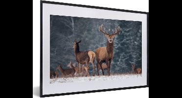 PosterMonkey - Poster - Fotolijst - Herten - Landschap - Dieren - Winter - Sneeuw - 60x40 cm - Kader - Poster met lijst - Frame poster - Poster hert - Poster dieren
