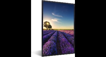 PosterMonkey - Poster - Fotolijst - Lavendel - Bloemen - Boom - Zon - Landschap - Frame - 20x30 cm - Poster lavendel - Poster natuur - Foto lijst - Poster in lijst