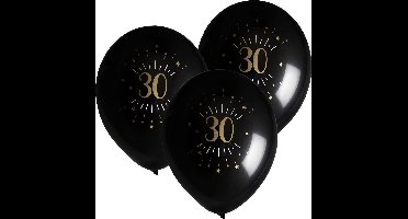 Santex verjaardag leeftijd ballonnen 30 jaar - 24x stuks - zwart/goud - 23 cm - Feestartikelen