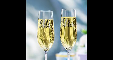 Champagneglazen wijnglazen drinkglazen kristallen - set van 2 zilveren gepersonaliseerde champagneglazen met geschenkdoos Mr & Mrs rode wijnglazen voor bruiloft verjaardag bruidegom cadeau