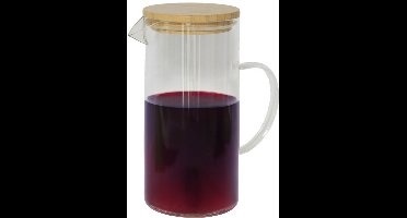 Gerimport Sapkan/schenkkan karaf met deksel - 1.5 liter/1500 ml - transparant - glas - bamboe deksel - 18 x 23cm