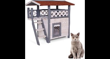 ApexArte® Kattenhuis voor buiten - Kattenhok - Kattenbench - Grijs