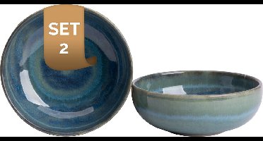 Palmer - Miami - Schaal - Kom - 2 stuks - 35 cl - ø 12 cm - Groen/Turquoise - Stoneware - Bordenset