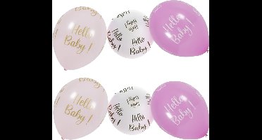 Chaks Baby kraamfeest/geboorte ballonnen - Hello Baby - 24x stuks - roze - babyshower