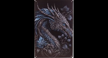 Metalen Plaatje - Oosterse Draak Metaalgrijs en Staalblauw - Fantasy - 20x30cm