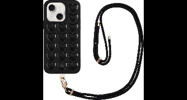 xoxo Wildhearts Heartbreaker Black Cord Case - Geschikt voor iPhone 14 Plus - Heart case met telefoonkoord - Hoesje met 3D Hartjes patroon - Case met hart - Verstevigde backcover met afneembaar koord - Hartjes patroon - zwart