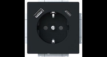 Busch Jaeger Future Linear Wandcontactdoos kinderbeveiliging + 2x USB-Lader MAT zwart 20 EUCB2USBAC-885