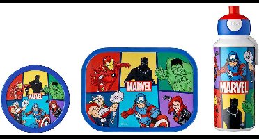 Mepal lunchset (pop-up fles, lunchbox & fruitbox) Campus - 400 + 750 + 300 ml - Broodtrommel en Drinkbeker voor kinderen - Bento box - Pop-up drinkfles - Avengers