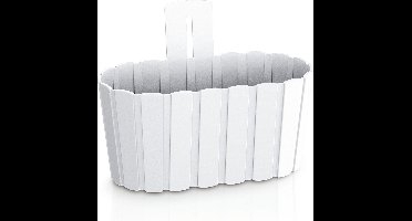 Prosperplast Muur plantenpot/bloempot houtlook - kunststof - 27 x 15 cm - parel wit - voor binnen/buiten