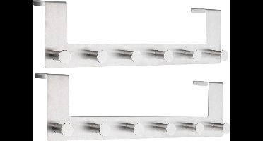 HI Deurkapstok - Set van 2x stuks - 39 cm - RVS - 39 cm - rek met 6 ophanghaken - Handdoekenrek met haken voor aan de deur