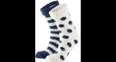 Apollo bedsokken / huissokken - dames - 2-pack - navy/wit - one size - Slaapsokken - Slofsokken