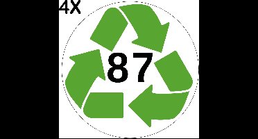 Containerstickers Huisnummer "224" - 25x25cm - Witte Cirkel met Groen Recycle Logo en Zwart Nummer- Set van 4 dezelfde Vinyl Stickers - Klikostickers