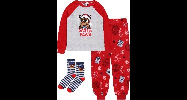 PAW PATROL Chase Cadeauset: jongens pyjama + sokken, fleece, grijs, rood / 122