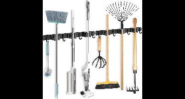 2 stuks bezemhouders voor aan de muur, roestvrij staal, bezem mophouder, wandhouder, aangrenzende gereedschapshouder, organizer met 3 houders en 4 haken voor thuis, keuken, badkamer, garage, tuin