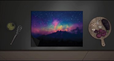 Inductie Beschermer - Gekleurde Sterrenhemel boven Berg - 70x52 cm - 2 mm Dik - Inductieplaat Beschermer met zwarte kern