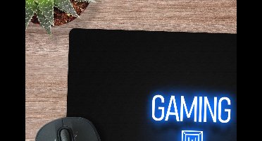 Muismat XXL 60x60 cm - Bureau onderlegger - Bureau mat Gaming - Tekst - Gaming zone - Neon - Blauw - Bureaumat - Gaming mousepad xl - Bureaulegger groot - Computer deskmat - Geschikt voor Gaming Muis en Gaming PC set-up