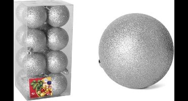 Gerimport Kerstballen - 16x - zilver - glitters - D5 cm - kunststof - kerstversiering - onbreekbare kerstballen