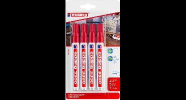 edding 3300 permanent marker - rood - 4 stiften - beitel punt 1-5 mm - water en wrijfvast - voor karton, kunststof, hout, metaal, etc. - alcohol markers voor volwassenen
