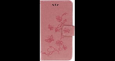 Shop4 - Geschikt voor Samsung Galaxy Note 10 Hoesje - Wallet Case Bloemen Vlinder Roze