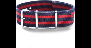 Premium Navy Blue Red - Nato strap 22mm - Stripe - Horlogeband Navy Blauw Rood + luxe pouch