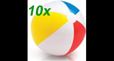 Set 10 x Opblaasbare Geel Rood Blauwe Witte Kinder Strandbal - Vanaf 2 Jaar | Peuter | Opblaasbaar | Zwembad Speelgoed | Strand Bal