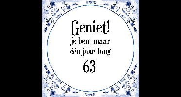 Verjaardag Tegeltje met Spreuk (63 jaar: Geniet! je bent maar één jaar 63! + cadeau verpakking & plakhanger