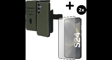 Mobiparts Leather 2 in 1 Wallet Case hoesje geschikt voor Samsung Galaxy S24 met 2 Screenprotectors van Gehard Glas - Groen
