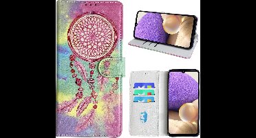 Hoesje geschikt voor Samsung Galaxy A32 5G Bookcase met dromenvanger print Roze
