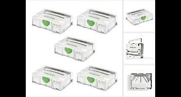 Festool 5 x Systainer T-LOC SYS 1 TL gereedschapskoffer lichtgrijs koppelbaar ( 497563 )