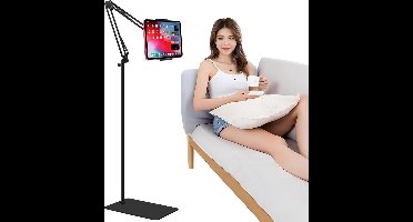 Verstelbare universele 360 graden draaibare tablet vloerstandaard - metalen tablethouder voor iPad/iPhoneX/iPad Pro - 45 ~ 129 inch - zwart