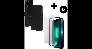 Mobiparts Classic Wallet hoesje geschikt voor Apple iPhone 13 Pro Max met 1 Screenprotector van Gehard Glas - Zwart