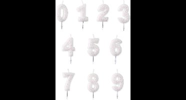 RIETHMULLER - Witte cijferkaars met glitter 6,5 cm