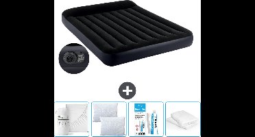 Intex Luchtbed - 2-Persoons - 152 x 203 x 25 cm - Blauw - Inclusief pomp - Hoeslaken - Kussen - Kussenbeschermer en Reparatieset
