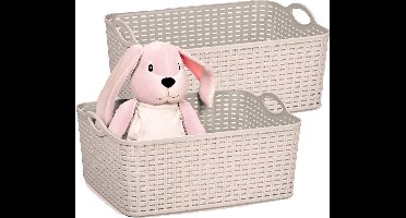 Plasticforte opbergmandje/kastmandje - 2x - 11 liter - taupe - kunststof - 35 x 28 x 16 cm - nestbaar