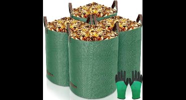 Tuinzak 4 x 272 L tuinafvalzak, zelfstaande en opvouwbare bladzakken, waterdicht/scheurbestendig, met tuinhandschoenen