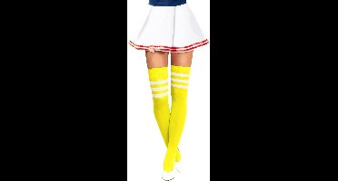 Partychimp Voordeelverpakking 6 pack Cheerleader Overknee Kousen voor bij Cheerleader Kostuum Dames Carnaval Carnavalskleding Dames Carnaval Accessoires Verkleedkleren Volwassenen - Neon Geel/Wit - Katoen/Polyamide/Elastaan - One-Size - 6 pack