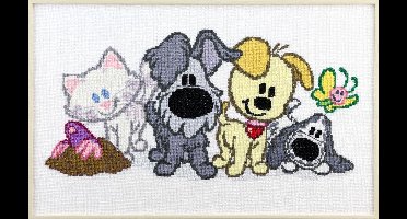 Pako Borduurpakket - telpatroon met codekaart - Woezel & Pip en vrienden - 271.045 - voorgesorteerd garen - Aida - 40 x 25 cm - DIY kit