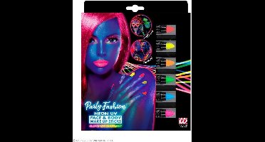Widmann - Party Fashion Face & Body Make Up Neon UV Sticks - Set Van 6 Neon Make-Up sticks - multicolor - Halloween - Festival