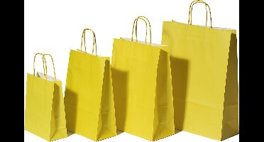 Draagtassen Papier Geel 22+10x31cm Kraft Papier 90 grams (50 stuks)