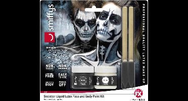 Skeleton Liquid Latex Kit with Black & White Make Up Pots & 2 Sponge Applicators 28ml/1oz
