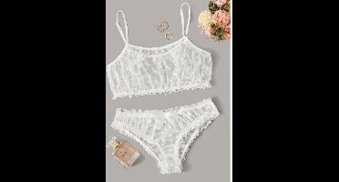 Sexy Lingerie Erotische Ondergoed Wit Polka Dot Mesh Franje Trim Lace Lingerie Set Top Kant Onzichtbare Beha Voor vrouwen