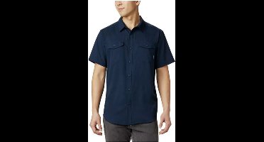 Short Sleeve Button-Up Casual Shirt with Pockets - Blue
