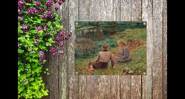 Tuin decoratie Kinderen in een landschap - Schilderij van Emile Claus - 40x30 cm - Tuindoek