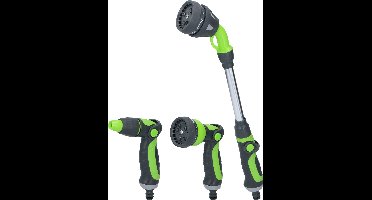 Kinzo 3-Delige Sproeikop Set Tuinslang - Spuitpistool, Sproeipistool en Uitschuifbare Sproeikop 15" - 8 Sproei Standen - Aansluiting Tuinslang - Groen/Zwart