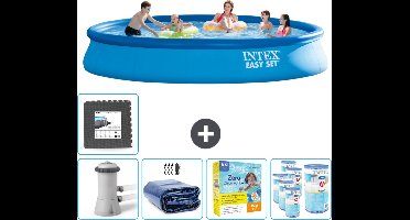 Intex Rond Opblaasbaar Easy Set Zwembad - 457 x 84 cm - Blauw - Inclusief Pomp Solarzeil - Onderhoudspakket - Filters - Vloertegels