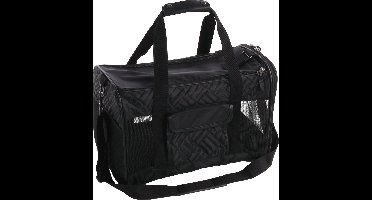 Draagtas hond – Draagtas kat – Flamingo Jasmine Zwart – 45,5 x 29 x 28,5 cm – ventilatiegaas – ritssluiting voor/boven – uitneembare bodem – 2 opbergvakken – reistas hond & reistas kat