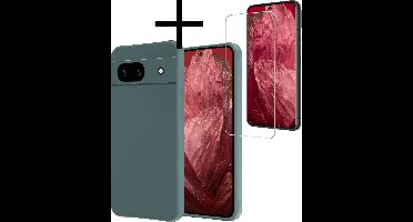 Hoesje - Met Screenprotector - Geschikt voor Google Pixel 8a - Sterk & Shockproof - Back Cover - Siliconen Case - Telefoon Hoes - Donkergroen